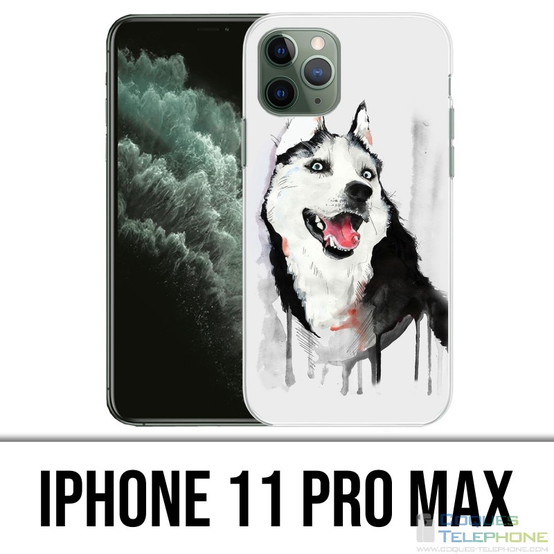 Coque iPhone 11 PRO MAX - Chien Husky Splash