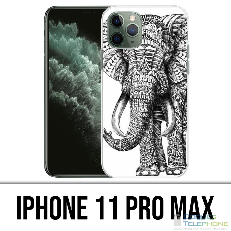 Custodia IPhone 11 Pro Max - Elefante azteco bianco e nero
