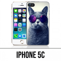 Coque iPhone 5C - Chat Lunettes Galaxie
