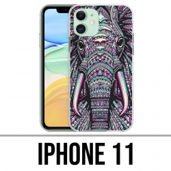 Coque iPhone iPhone 11 - Eléphant Aztèque Coloré