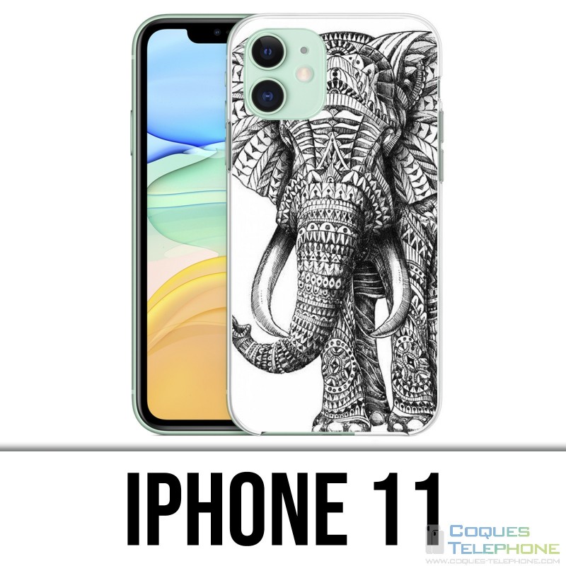 Coque iPhone iPhone 11 - Eléphant Aztèque Noir Et Blanc