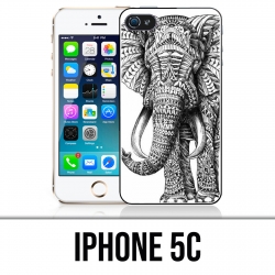 Coque iPhone 5C - Eléphant Aztèque Noir Et Blanc