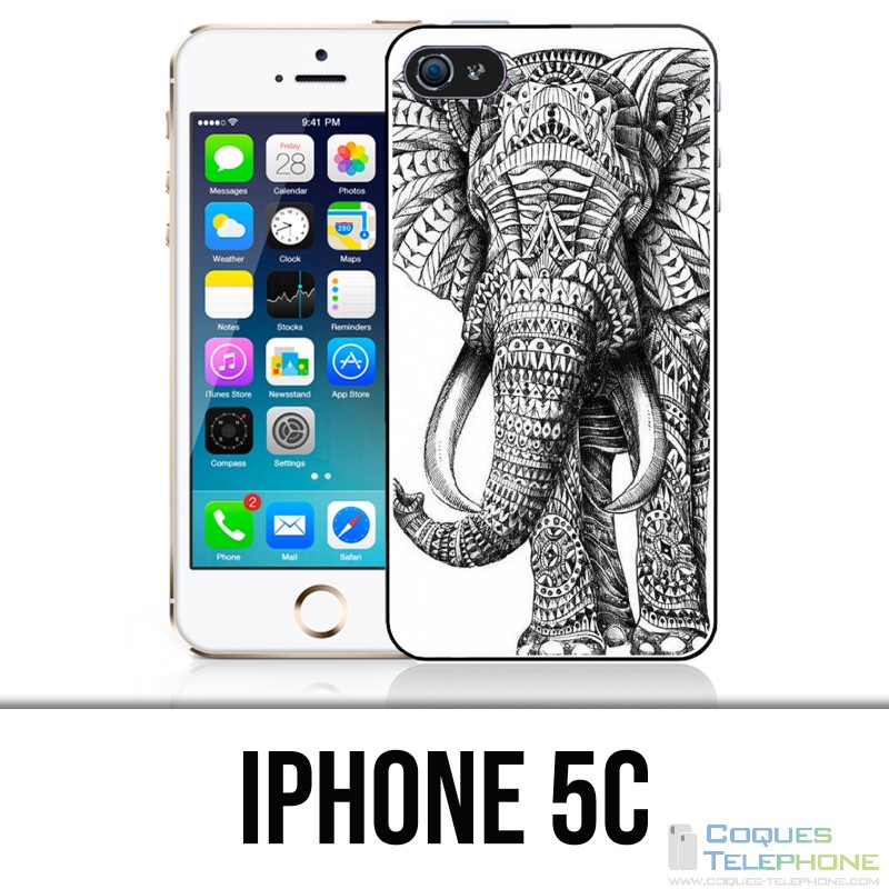 Coque iPhone 5C - Eléphant Aztèque Noir Et Blanc