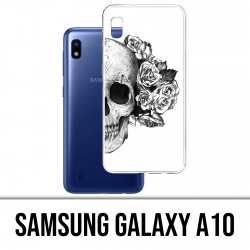 Coque Samsung Galaxy A10 - Skull Head Roses Noir Blanc