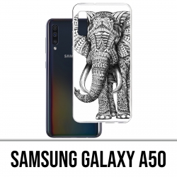 Coque Samsung Galaxy A50 - Éléphant Aztèque Noir Et Blanc