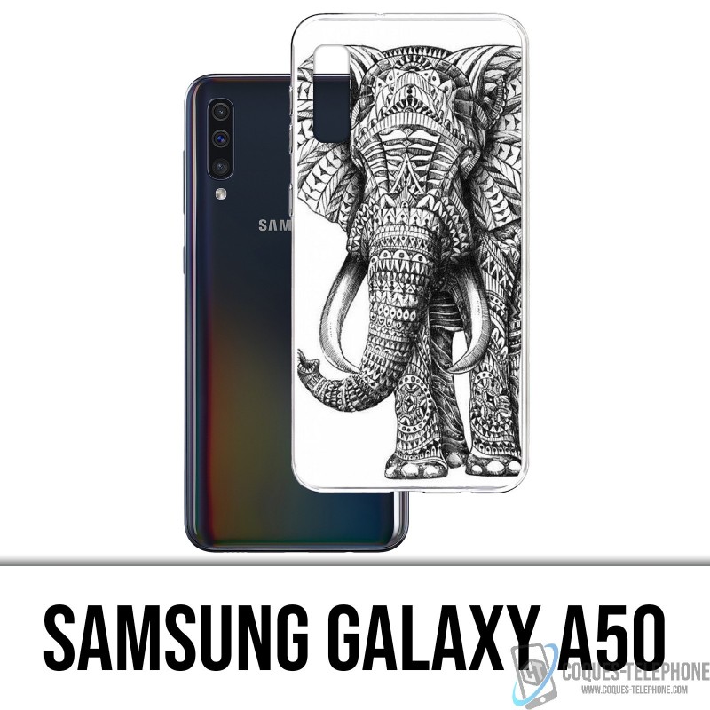 Samsung Galaxy A50 Case - Schwarzer und weißer Azteken-Elefant