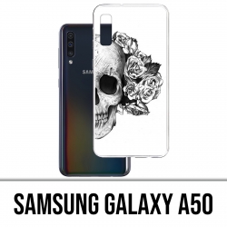 Coque Samsung Galaxy A50 - Skull Head Roses Noir Blanc
