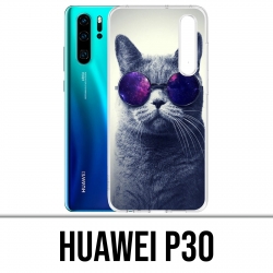 Coque Huawei P30 - Chat Lunettes Galaxie