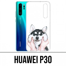 Coque Huawei P30 - Chien Husky Joues