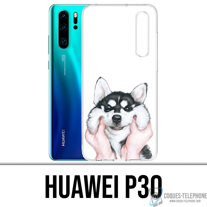 Coque Huawei P30 - Chien Husky Joues
