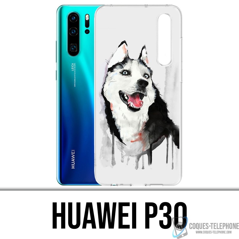 Coque Huawei P30 - Chien Husky Splash
