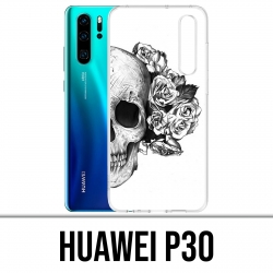 Custodia Huawei P30 - Skull Head Roses Black White