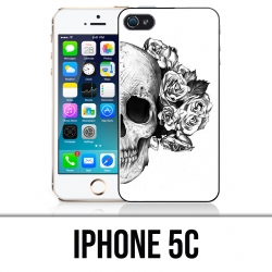 Coque iPhone 5C - Skull Head Roses Noir Blanc