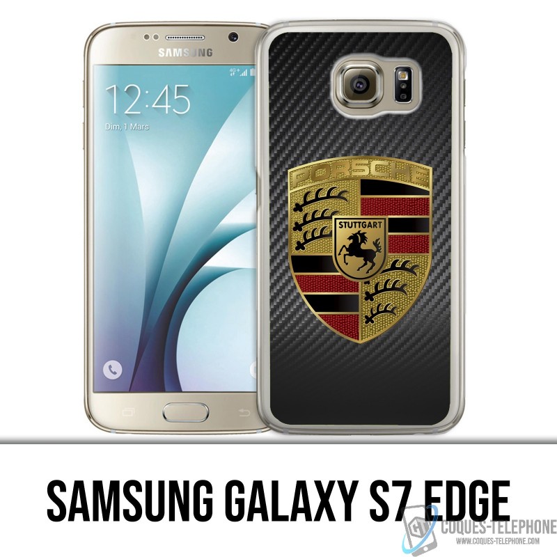 Coque Samsung Galaxy S7 edge - Porsche logo carbone