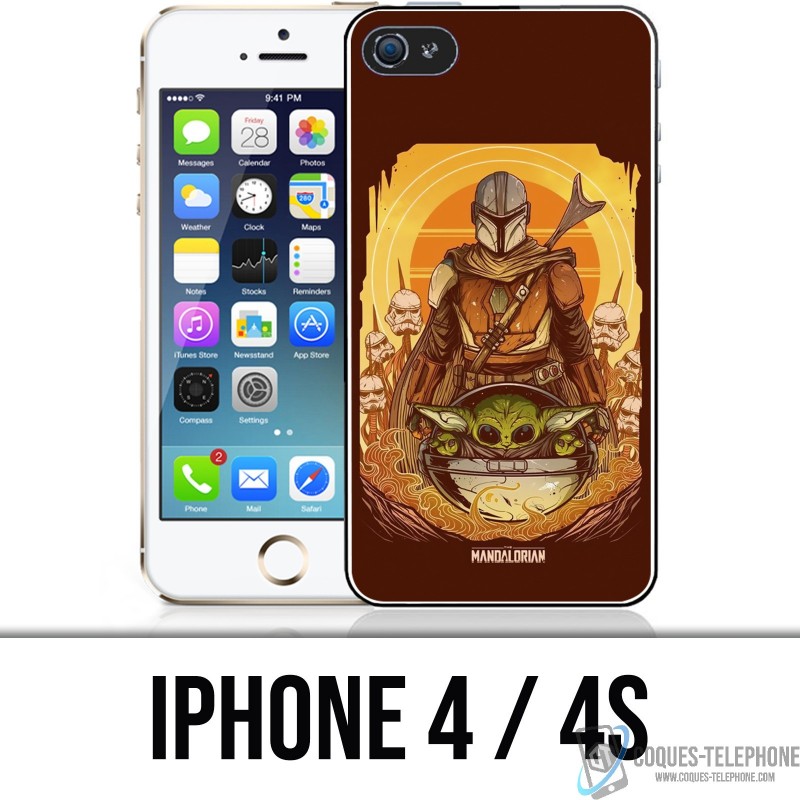 Coque iPhone 4 / 4S - Star Wars Mandalorian Yoda fanart