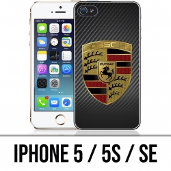 Coque iPhone 5 / 5S / SE - Porsche logo carbone