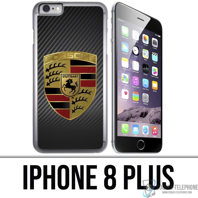 Coque iPhone 8 PLUS - Porsche logo carbone