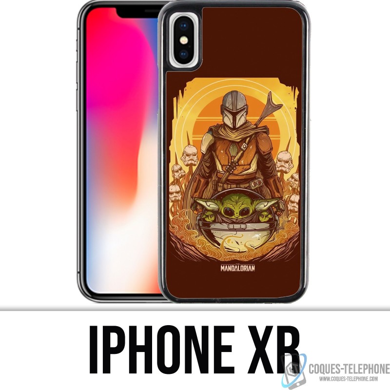 Coque iPhone XR - Star Wars Mandalorian Yoda fanart