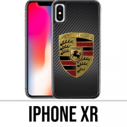 Coque iPhone XR - Porsche logo carbone