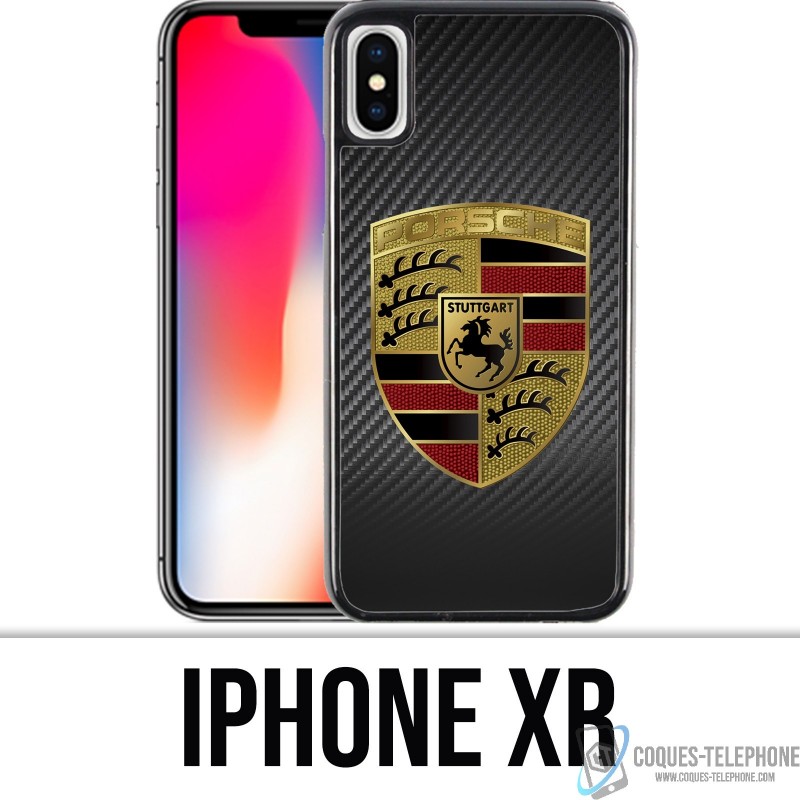 Coque iPhone XR - Porsche logo carbone