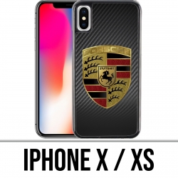 Coque iPhone X / XS - Porsche logo carbone