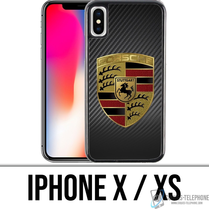 Coque iPhone X / XS - Porsche logo carbone