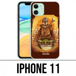 Coque iPhone 11 - Star Wars Mandalorian Yoda fanart