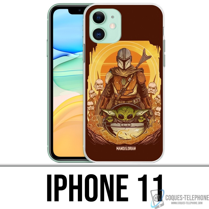 Coque iPhone 11 - Star Wars Mandalorian Yoda fanart