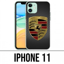 Coque iPhone 11 - Porsche logo carbone