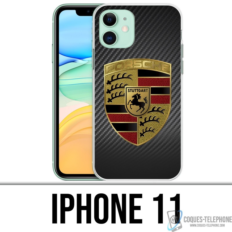 Custodia per iPhone 11 - Logo Porsche in carbonio