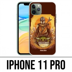 Coque iPhone 11 PRO - Star Wars Mandalorian Yoda fanart