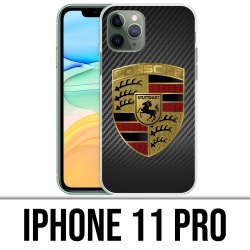 Coque iPhone 11 PRO - Porsche logo carbone