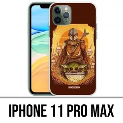 Coque iPhone 11 PRO MAX - Star Wars Mandalorian Yoda fanart