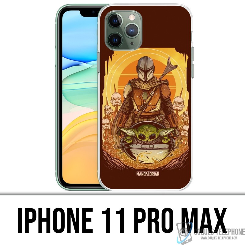 Coque iPhone 11 PRO MAX - Star Wars Mandalorian Yoda fanart