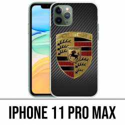 Coque iPhone 11 PRO MAX - Porsche logo carbone