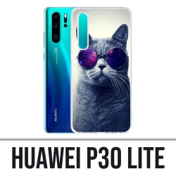 Coque Huawei P30 Lite - Chat Lunettes Galaxie