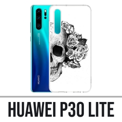 Huawei P30 Lite Case - Skull Head Roses Black White