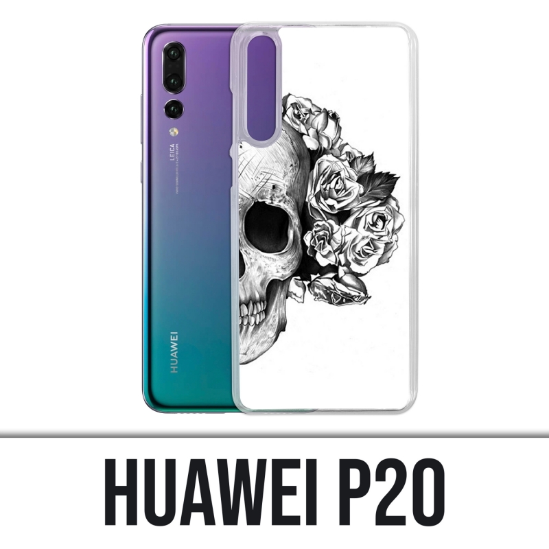 Funda Huawei P20 - Skull Head Roses Negro Blanco