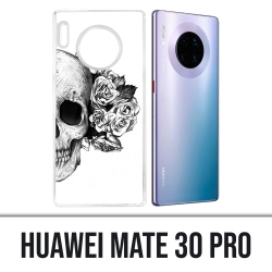 Custodia Huawei Mate 30 Pro - Testa di teschio rose nero bianco