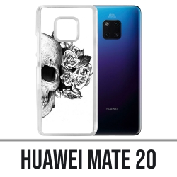 Coque Huawei Mate 20 - Skull Head Roses Noir Blanc