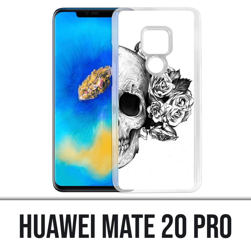 Coque Huawei Mate 20 PRO - Skull Head Roses Noir Blanc