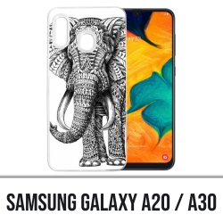 Coque Samsung Galaxy A20 / A30 - Éléphant Aztèque Noir Et Blanc