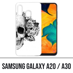Custodia Samsung Galaxy A20 / A30 - Testa di teschio rose nero bianco