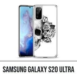 Coque Samsung Galaxy S20 Ultra - Skull Head Roses Noir Blanc