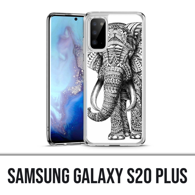 Samsung Galaxy S20 Plus Case - Black And White Aztec Elephant