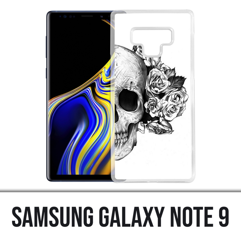 Custodia Samsung Galaxy Note 9 - Testa di teschio rose nero bianco