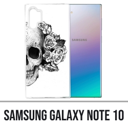 Custodia Samsung Galaxy Note 10 - Testa di teschio rose nero bianco