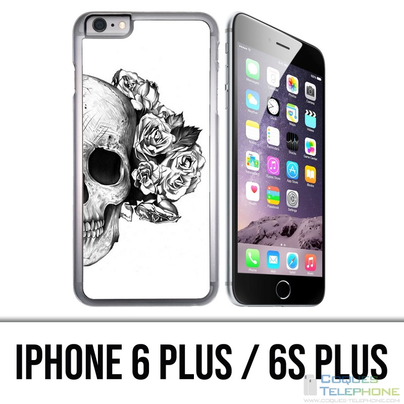 Funda para iPhone 6 Plus / 6S Plus - Skull Head Roses Negro Blanco