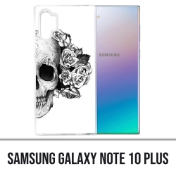 Coque Samsung Galaxy Note 10 Plus - Skull Head Roses Noir Blanc