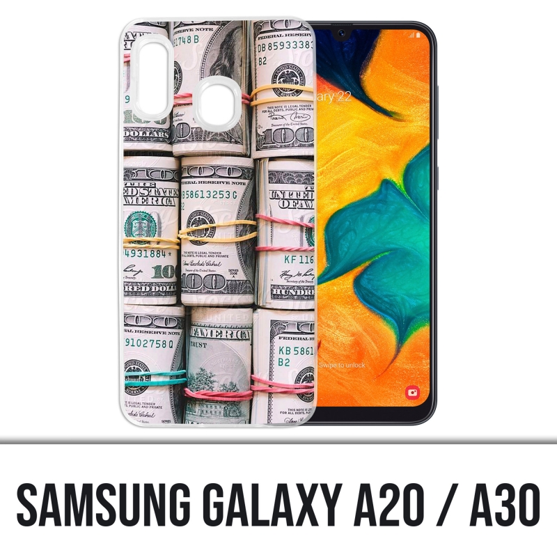 Coque Samsung Galaxy A20 / A30 - Billets Dollars rouleaux
